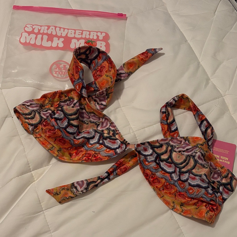 Strawberry Milk Mob Colorful Swirl Bikini Top